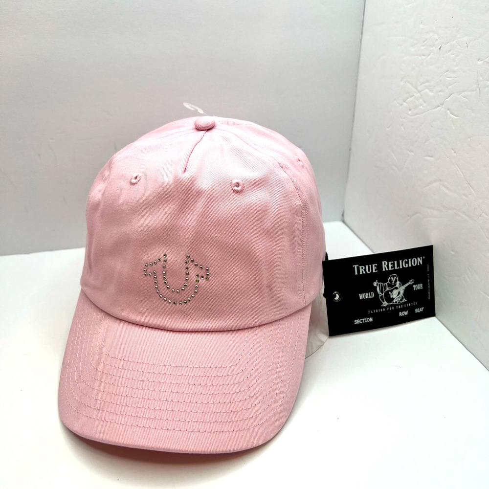 TRUE RELIGION UNISEX CAP/HAT, “WASHED PINK W/CRYSTAL”LOGO, ADJUSTABLE BACK STRAP